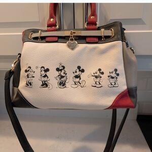 Super Fun Red, White and Blue Satchel with Mickey and Minnie Mouse Design